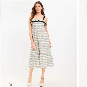 Plaid Ruffle Square Neck Midi Dress